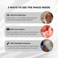 Thumbnail for 3 ways to see the image inside the Man Brown Photo Bracelet: with the naked eye, camera, or flashlight projection.