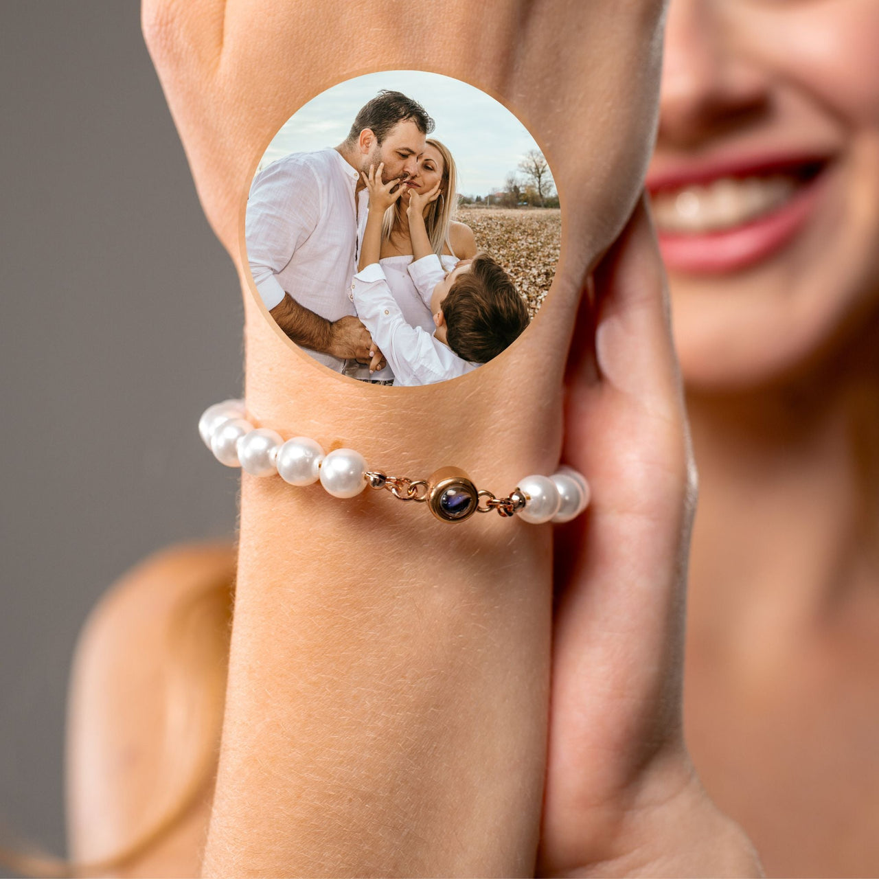 Beaded Personalized Photo Bracelet - Personalized Gift - Custom Jewelry - Custom Bracelet Picture - Personalised Photo Gift Bracelet Rose Gold Brother & Sisters