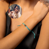 Thumbnail for Blue Photo Bracelet featuring a circular pendant with a personal photo and elegant turquoise braid from Brother & Sisters.