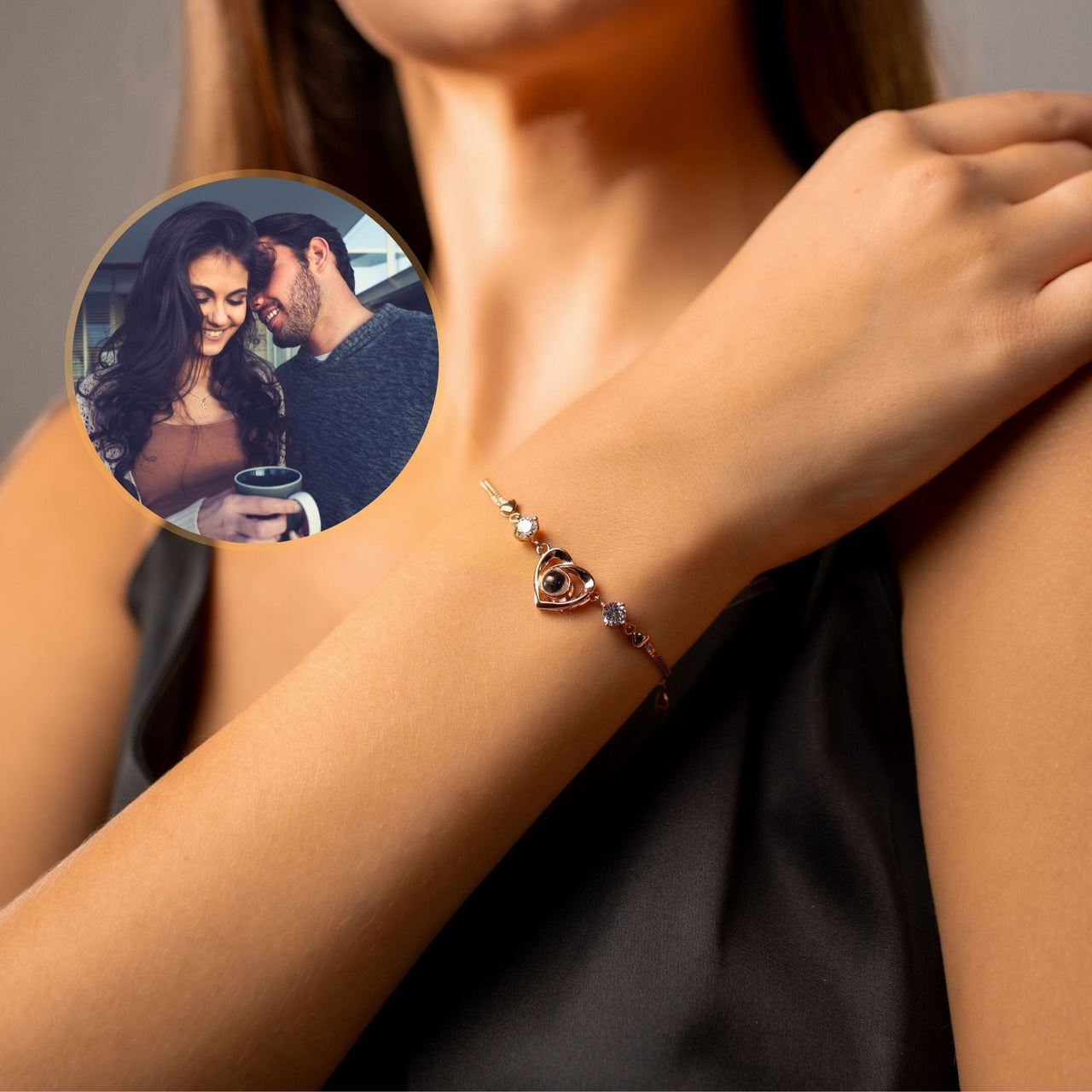 Diamond Personalized Photo Bracelet - Personalized Gift - Custom Jewelry For Her - Custom Bracelet Picture - Personalised Photo Gift Bracelet Rose Gold Brother & Sisters