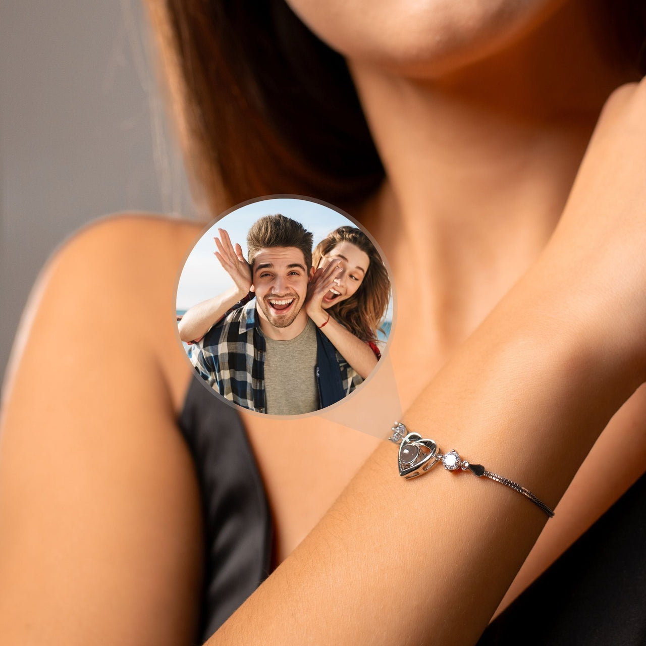 Diamond Personalized Photo Bracelet - Personalized Gift - Custom Jewelry For Her - Custom Bracelet Picture - Personalised Photo Gift Bracelet Silver Brother & Sisters