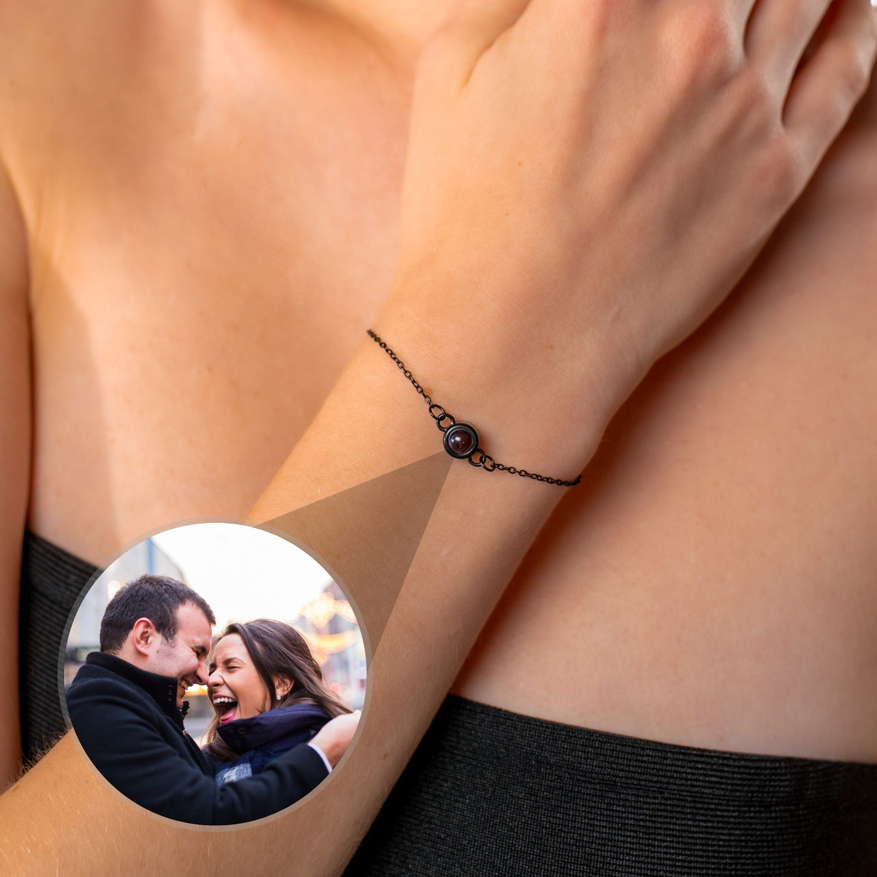 Photo Projection Bracelet - Personalized Gift for Women - Custom Jewelry For Her - Custom Bracelet Picture - Personalised Photo Gift Bracelet Black Brother & Sisters