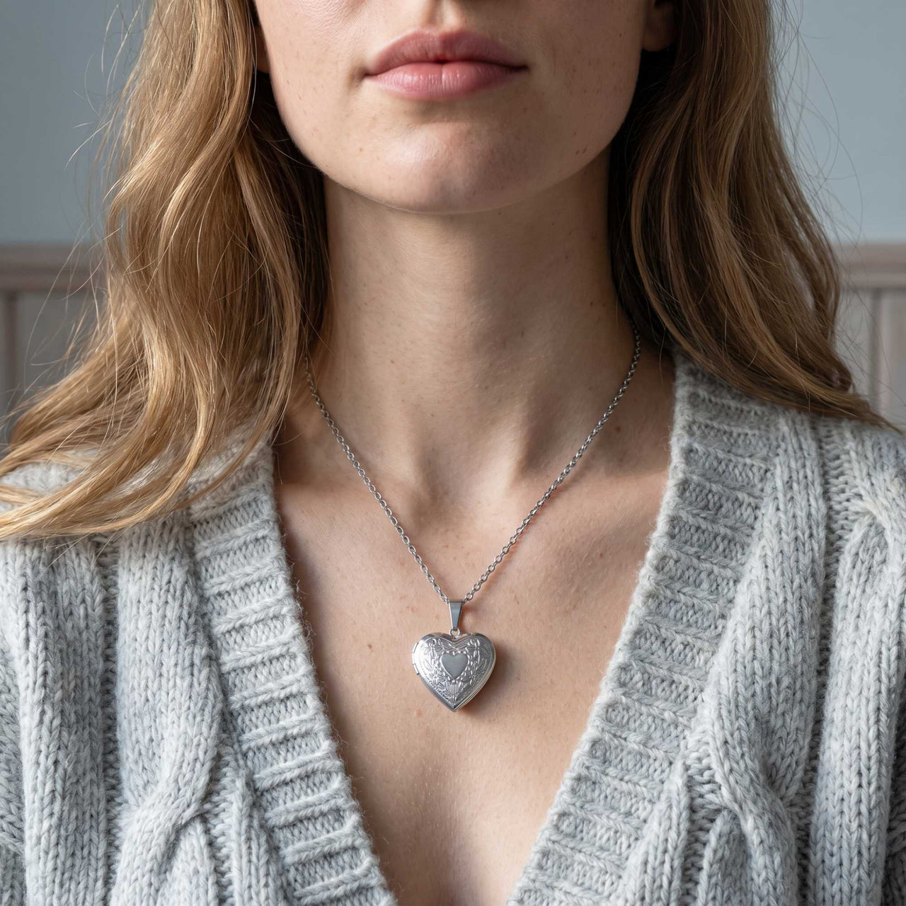 Blumen-Herz-Medaillon Halskette mit Foto