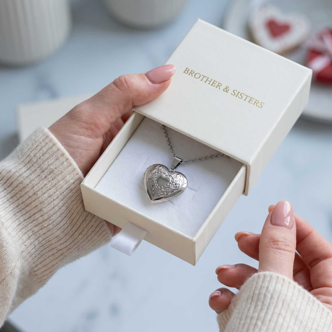 Blumen-Herz-Medaillon Halskette mit Foto