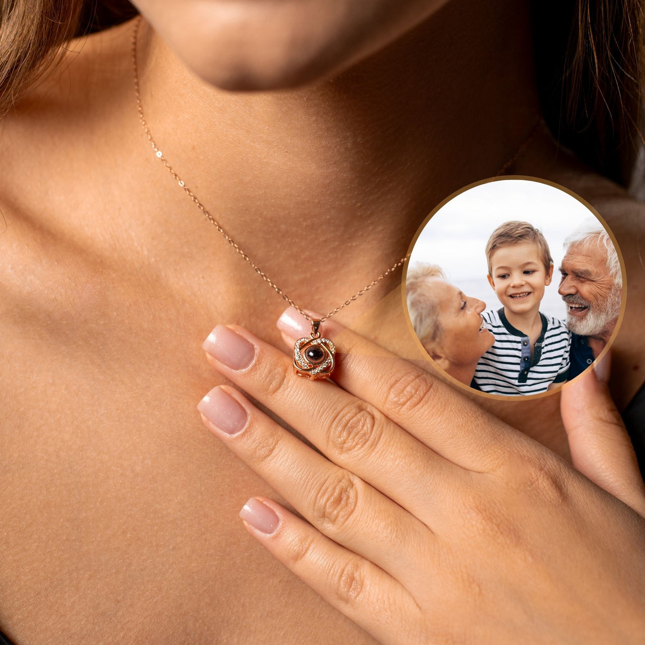 Double Heart Photo Necklace