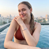Thumbnail for Austrian Crystals Flowers bracelet in silver worn by the water | SKU: 422177-white-gold-XS-S