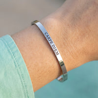 Thumbnail for Close-up of the Carpe Diem bracelet in silver worn | SKU: cp-wg
