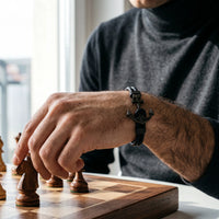 Thumbnail for Black Anchor Bracelet – playing chess | Brother & Sisters | SKU: 3621358-gun-black-XS-14-15, 3621358-gun-black-S-16-17, 3621358-gun-black-M-18-19, 3621358-gun-black-L-20-21, 3621358-gun-black-XL-22-23