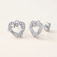 Thumbnail for Hearts with Austrian Crystals Earrings, silver stud earrings | SKU: 4478648-platinum-plated-clear