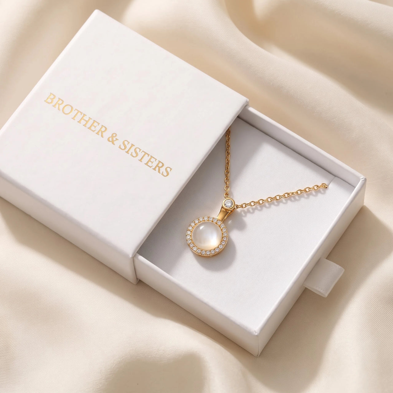 Mondstein kette — in der Geschenkbox, Gold | SKU: lelunaire