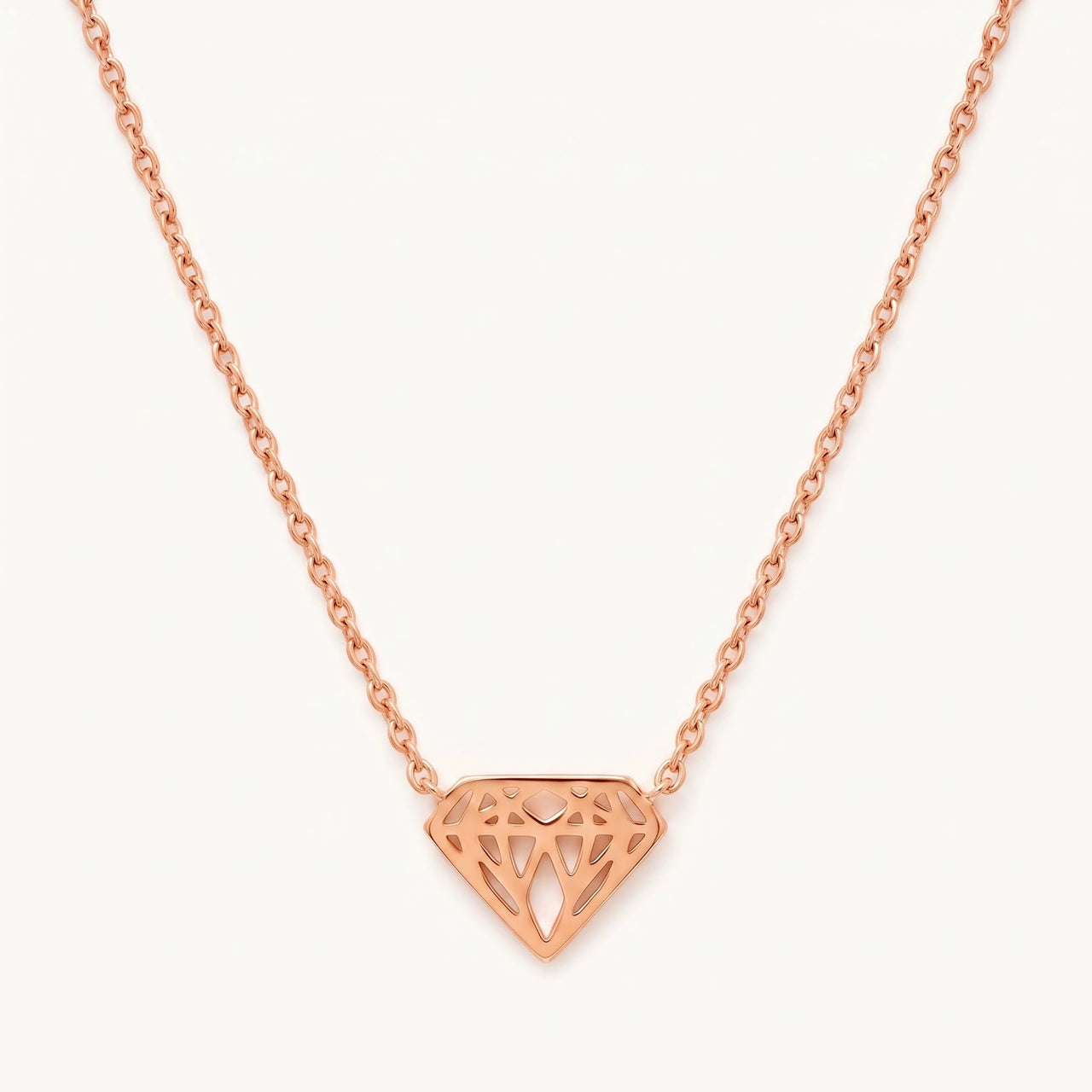 Diamond shape necklace — product photo on a white background, rose gold | SKU: 12791388-rose-gold