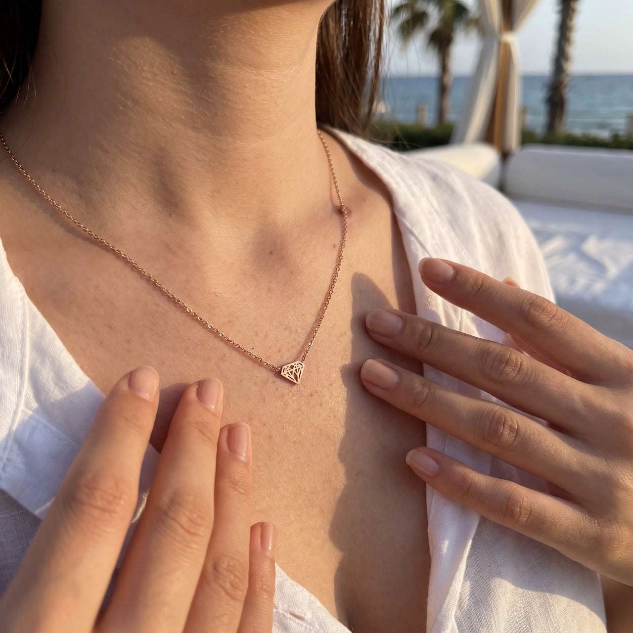 Layering necklace — worn, real size, rose gold | SKU: 12791388-rose-gold