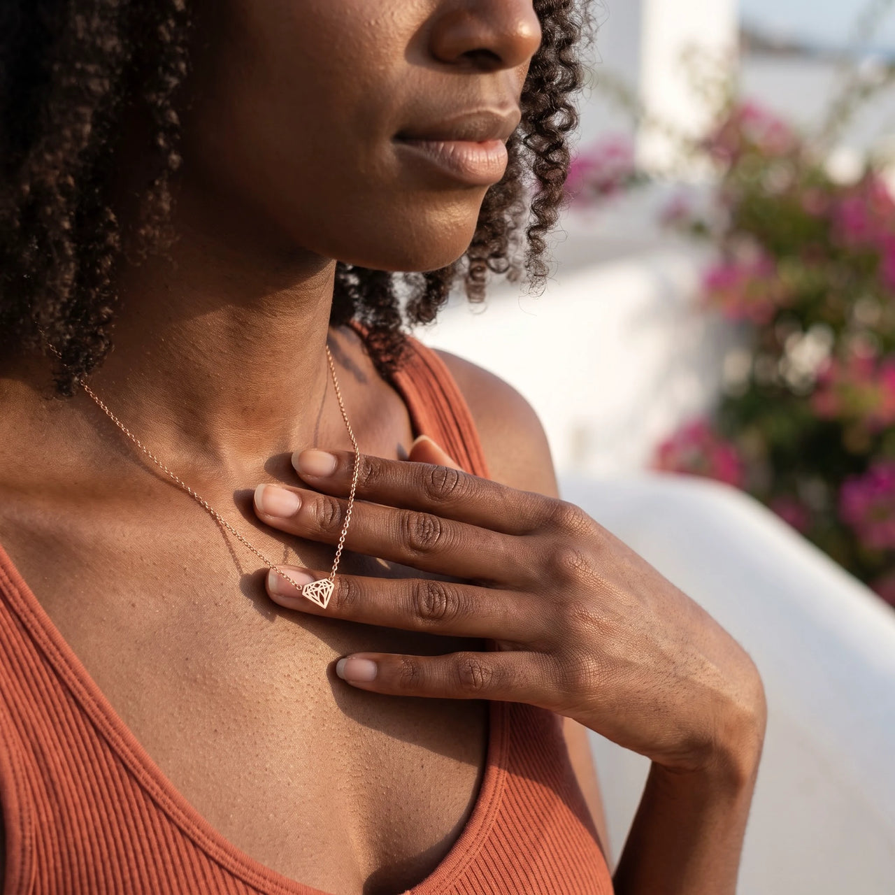 Geometric pendant — worn, everyday gesture, rose gold | SKU: 12791388-rose-gold