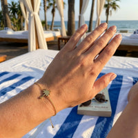 Thumbnail for Gold charm bracelet worn, showing its real size | SKU: 7819407-gold-color