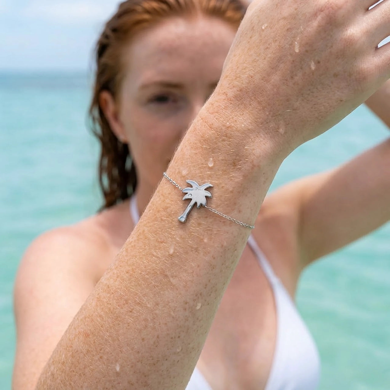 Silver charm bracelet worn in the sea, waterproof stainless steel with water drops | SKU: 7819407-silver-plated