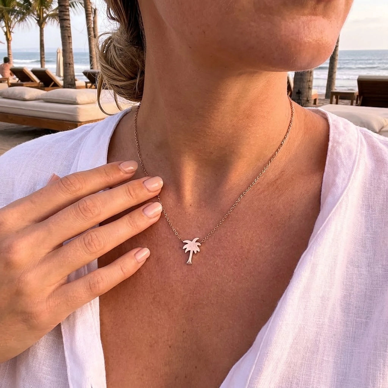 Collana palma — foto indossata, misura reale, oro rosa | SKU: 8732822-rose-gold-color