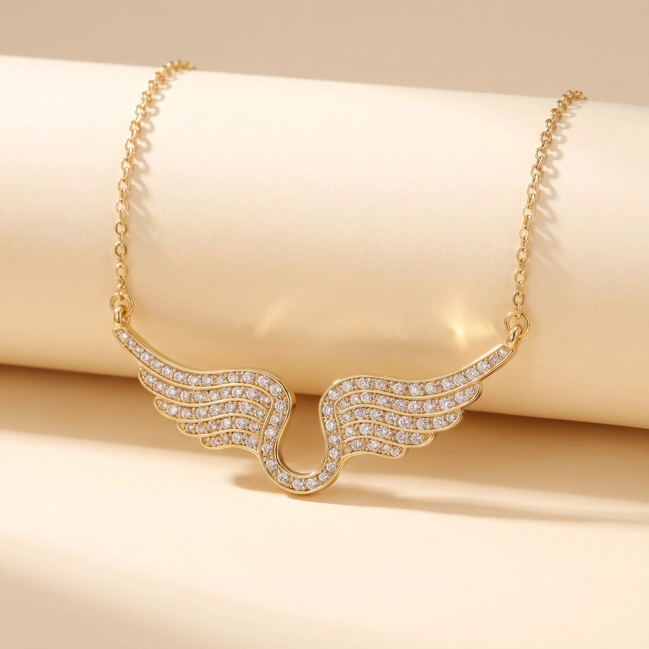 Pave Angel Wings Necklace, gold | SKU: 42002-gold