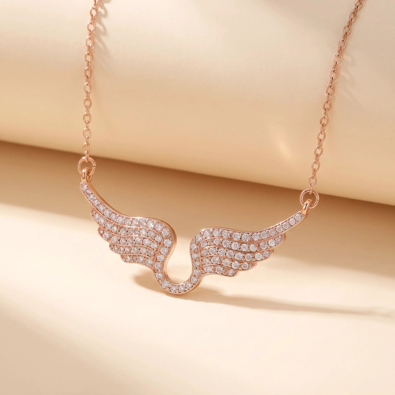 Pave Angel Wings Necklace, rose gold | SKU: 42002-rose-gold