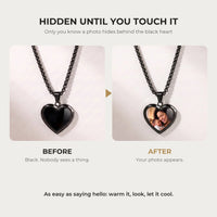 Thumbnail for Before and after: the black heart pendant turns from black to the hidden photo with the warmth of a touch | SKU: TPH-CHTN-BLACK-SMALL