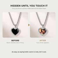 Thumbnail for Before and after: the silver heart pendant turns from black to the hidden photo with the warmth of a touch | SKU: TPH-CHTN-SILVER-SMALL