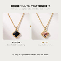 Thumbnail for Before and after: the clover pendant of the gold necklace turns from black to the hidden photo with the warmth of a touch | SKU: TPH-CLVN-GOLD