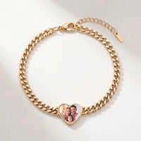 Thumbnail for Secret Heart Photo Bracelet in gold, heart charm on a curb chain with the hidden photo revealed by warmth | SKU: TPH-HRTB-GOLD