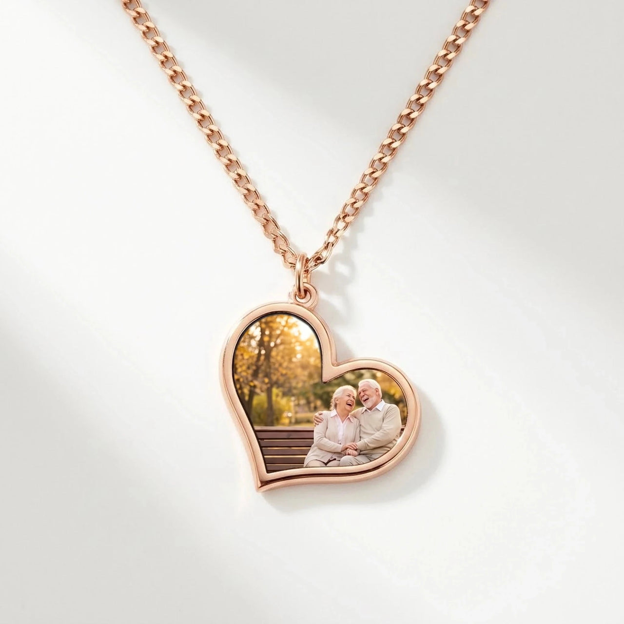 Secret Heart Photo Necklace in rose gold, black heart pendant turning into a hidden photo when warmed | SKU: TPH-HRTN-ROSEGOLD