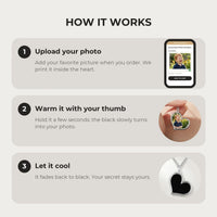 Thumbnail for How it works: upload your photo, warm the heart with your thumb, let it cool back to black | SKU: TPH-HRTN-SILVER