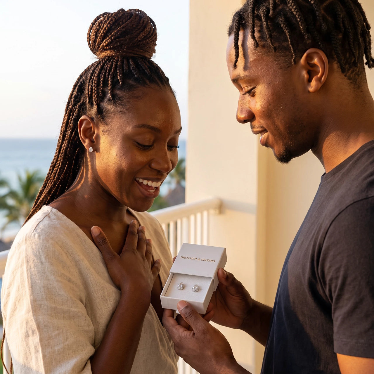 He surprises her with the silver ring in its gift box | SKU: 505174