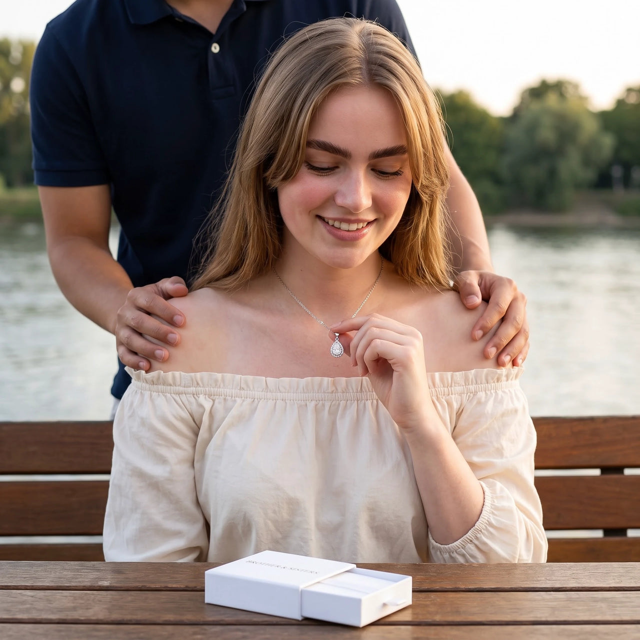 Collana goccia — foto di coppia, argento | SKU: 505415-white