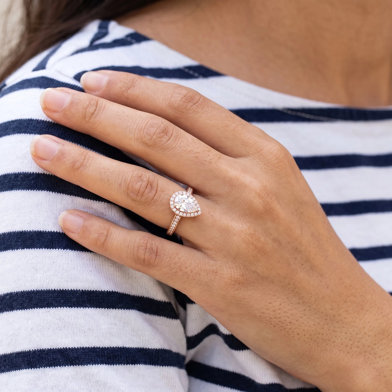 Close-up of the Rose Gold Drop Ring worn | SKU: 505162-4.5-rose-gold