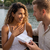 Thumbnail for He surprises her with the silver ring in its gift box | SKU: 30876249