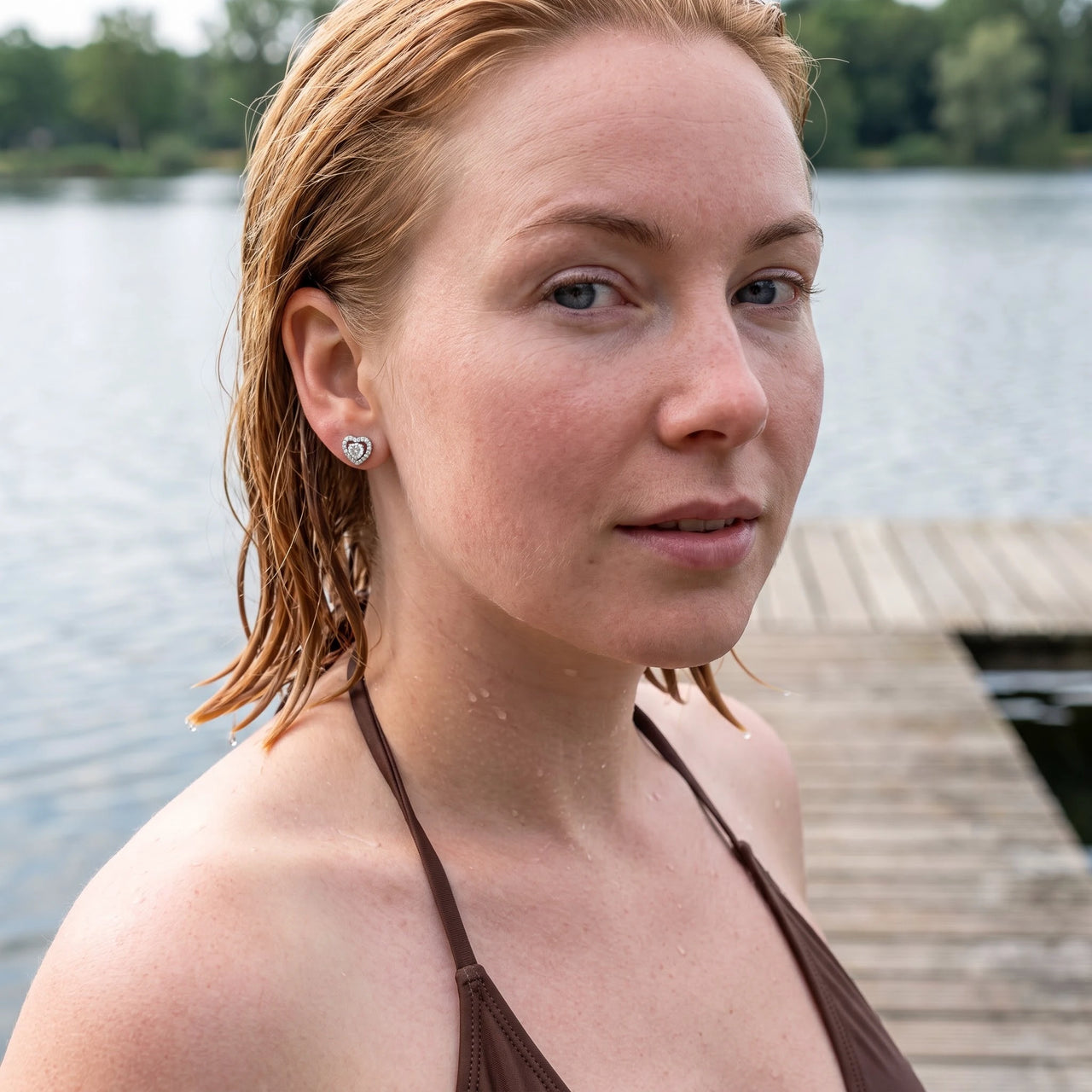 Silver stud earrings worn in the water, waterproof stainless steel | SKU: 1953493