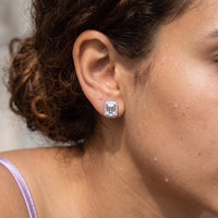 Thumbnail for Close-up of the silver stud earrings worn on the skin | SKU: 22683128