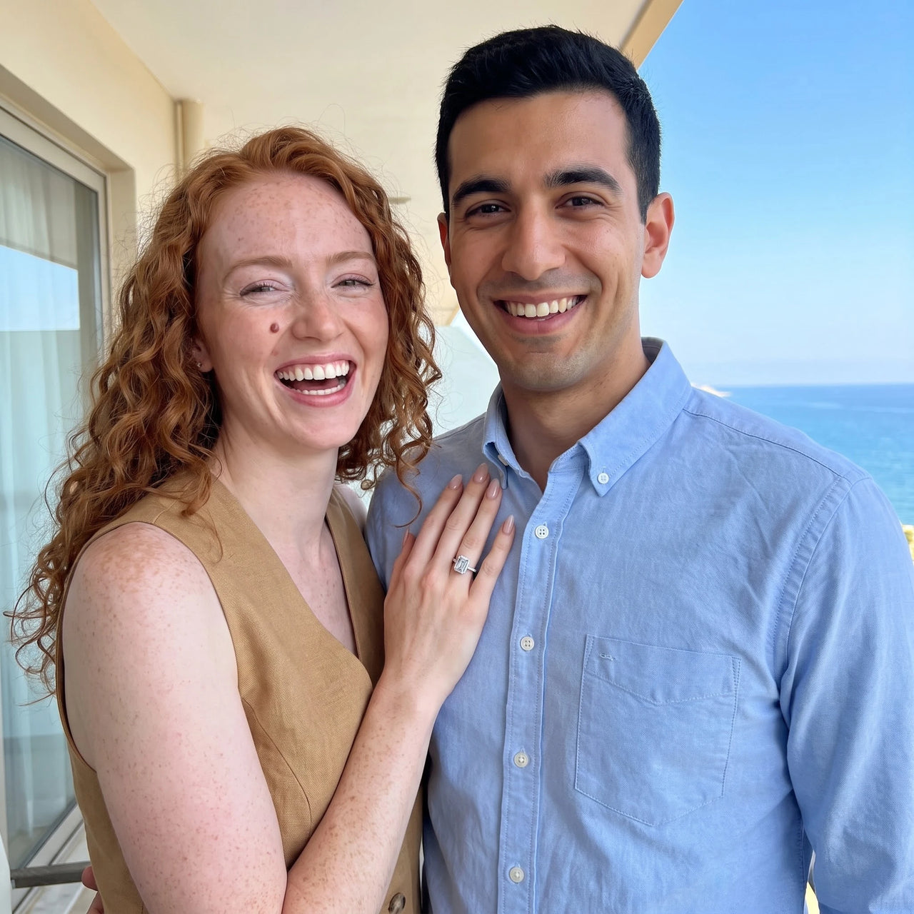 Emerald cut engagement ring — worn by a couple, silver | SKU: 1969566-4.5-silver
