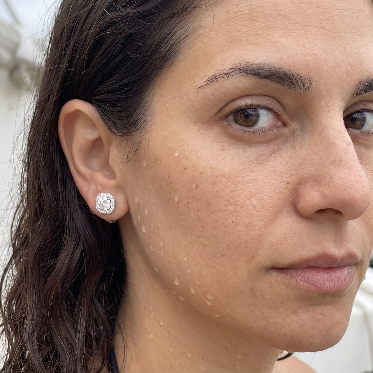 Silver stud earrings worn in the water, waterproof stainless steel | SKU: 505263