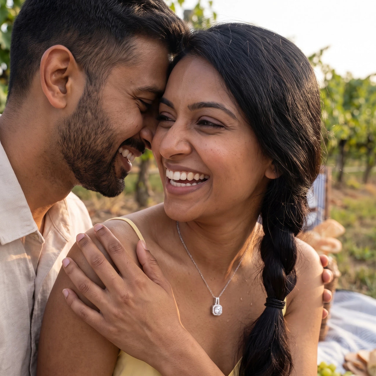A couple on a date, she wears the silver necklace | SKU: 505762